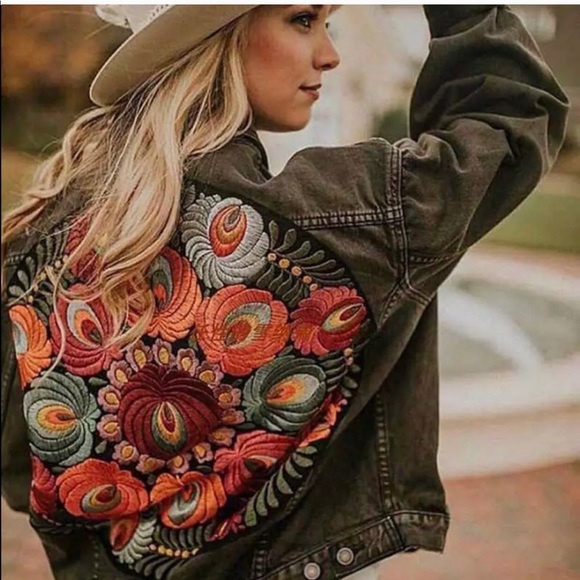 RELISTED Boho Embroidered Oversized Embroidered Jean Jacket - Picture 2 of 14